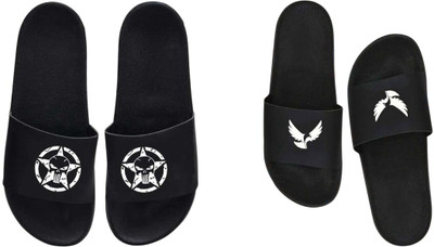 nvisan Men Slides(White, Black , 7)