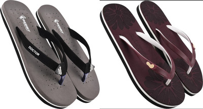 DASHNY Women Flip Flops(Purple, Maroon , 4)