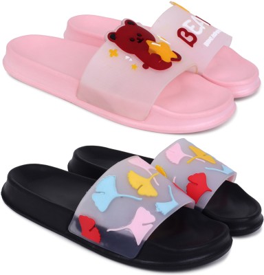 Pampy Angel Women Slides(Pink, Black , 6)