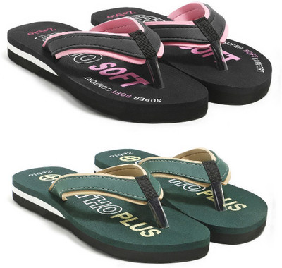 zebio Women Slippers(Black, Pink, Green, Yellow , 6)