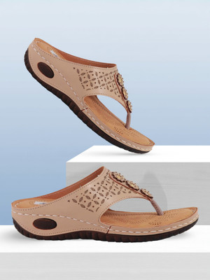 Feet First Women Slippers(Brown , 10)