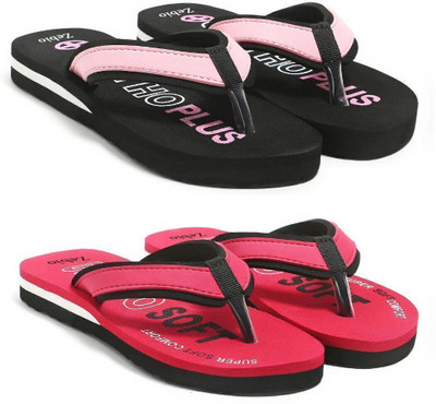 zebio Women Womens Soft Ortho Slippers | Daily Use Anti-Skid Ladies Flip Flops Slippers(Black, Pink, Red, Black , 4)