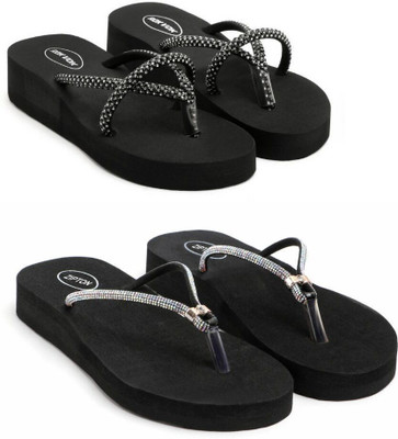 ZIPTON Women Flip Flops(Black , 6)