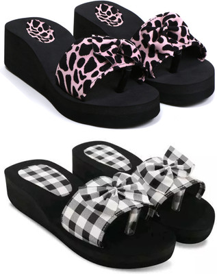 Skytrap Women Stylish Comfortable and Trending Printed Flip Flops Slide Combo of 2 Slippers(Multicolor , 4)