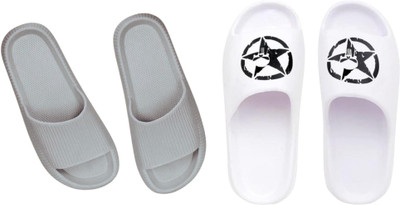 Sirex Men Slides(Off White, Grey , 8)