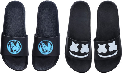 Digimahadev Men Flip Flops(White, Navy , 10)