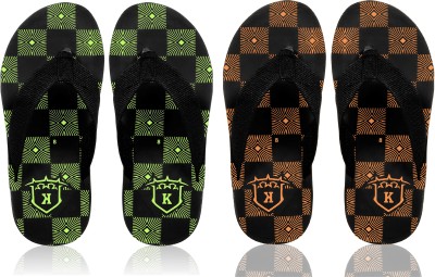 KANEGGYE Men Flip Flops(Green, Orange , 6)