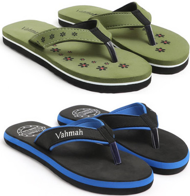 VAHMAH Women Slippers(Green, Blue , 5)