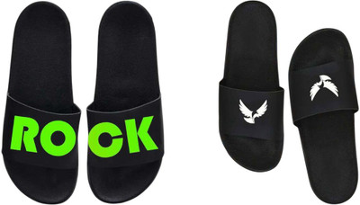 nvisan Men Slides(White, Green , 7)