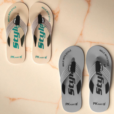 PKKART Men Slippers(Beige, Grey , 8)