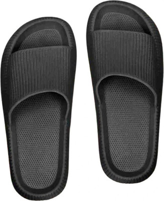 fooinQ Men Ultra Soft Cushion Footbed Lightweight Slides for Men, Super Comfortable Flip Flops(Black , 8)