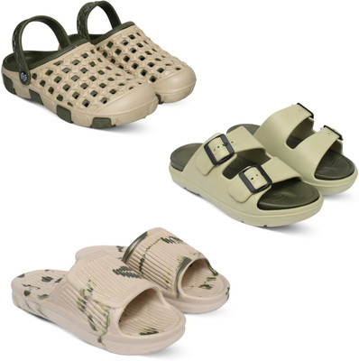 Acorn Men Slides(Beige, Green , 7)