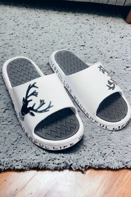 Fabbmate Men Slides(White, Grey , 3)