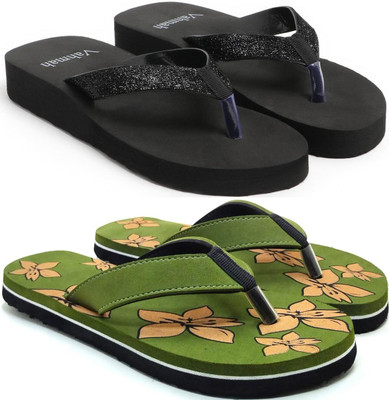VAHMAH Women Slippers(Black, Green , 8)