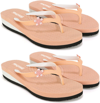Skytrap Women Stylish Comfortable and Trending Colorful Laser Flip Flops Slippers(Pink , 7)