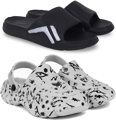 Pampy Angel Men Slippers(Black, Grey , 10)