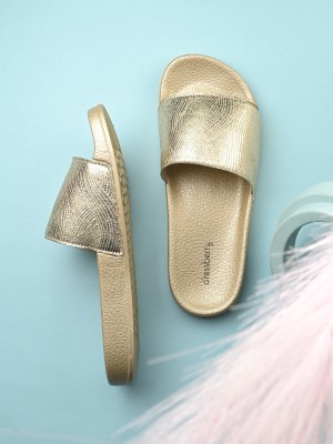 Dressberry Women Slides(Gold , 3)