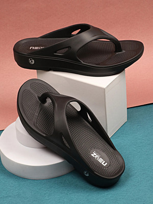 Neoz Men Levirex Lightweight with Arch Support Durable Anti-Skid & Stylish Dailywear| Flip Flops(Black , 9)