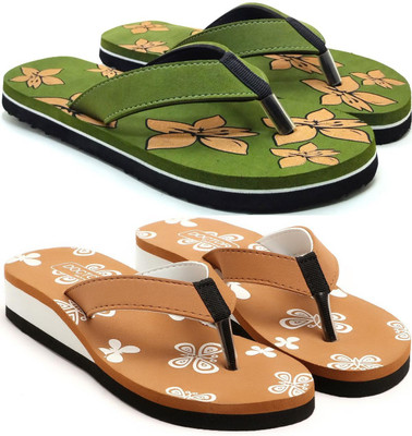 VAHMAH Women Slippers(Green, Tan , 7)
