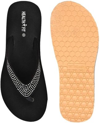 HEALTH FIT FOOTCARE Women Flip Flops(Black , 10)