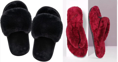 rexizone Women Flip Flops(Red, Black , 6)