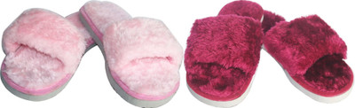 rexizone Women Flip Flops(Maroon, Pink , 7)