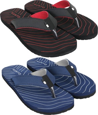 KUNTO Men Flip Flops(Black, Blue , 6)