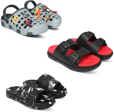 Acorn Men Slides(Grey, Red, Black , 7)
