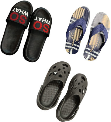 BLIBBERS Men Slippers(Black, Blue, Grey , 8)