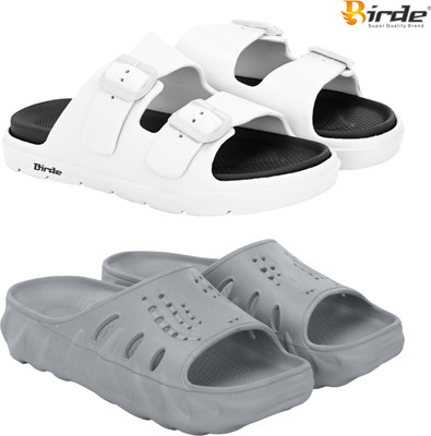 Birde Men Slippers(White, Grey , 8)