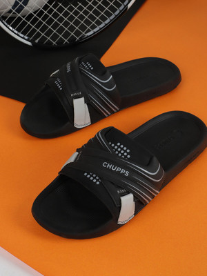 Chupps Men Vertex Black Slides Slippers Soft FootbedLightweight Flip Flops For Slides(Black , 8)