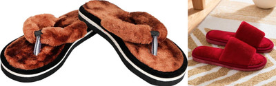 rexizone Women Flip Flops(Brown, Maroon , 5)