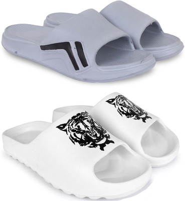 Kapani Fashion Men Slippers(Grey, White , 7)