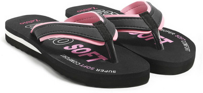 zebio Women Flip Flops(Black, Pink , 7)