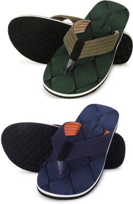 Footexo Men Flip Flops(Navy, Green , 6)