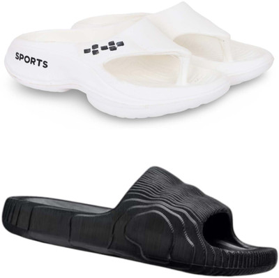 KAPYANSH Men Slippers(White, Black , 7)