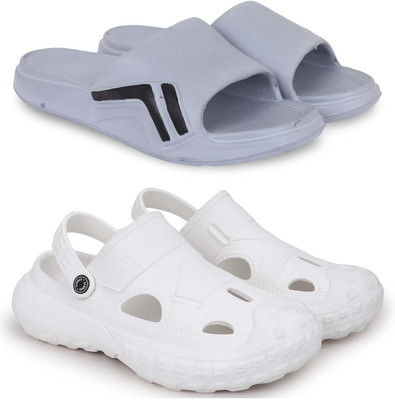 KAPYANSH Men Slippers(Grey, White , 9)