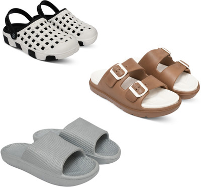 Acorn Men Slides(White, Tan, Grey , 9)