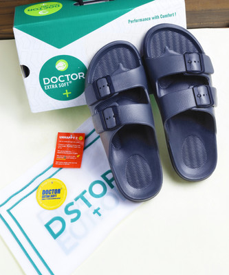DOCTOR EXTRA SOFT Men Men's Classic Cushion Sliders/Slippers with Adjustable Buckle Strap Adult D-505 Slides(Grey , 6)