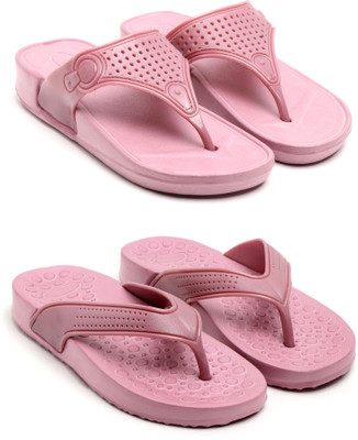 GENVE Women Flip Flops(Multicolor, Pink , 5)