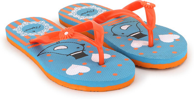 TWO SOFT Women Flip Flops(Orange, Blue , 4)