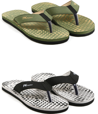 PKKART Men Flip Flops(Green, Grey , 8)
