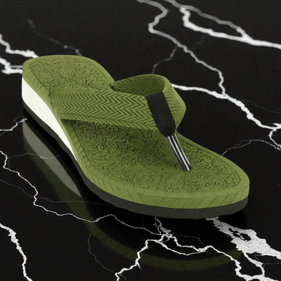 AARKshit Women Flip Flops(Green , 6)