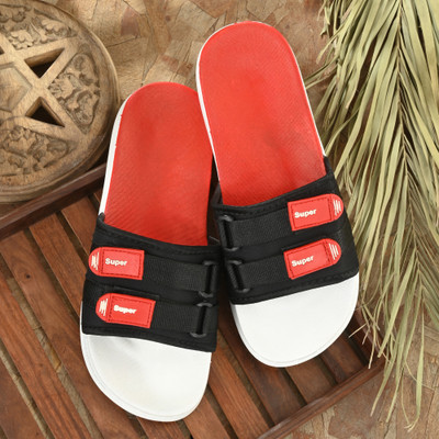 Shoe Island Men Slides(Red, White, Black , 10)