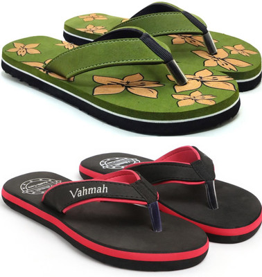VAHMAH Women Slippers(Green, Black , 5)