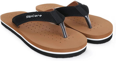 SLIPCARE Men Men's House Slippers Ortho Care Diabetic Orthopaedic Comfort Dr Flipflops Slides Flip Flops(Tan, Black , 9)