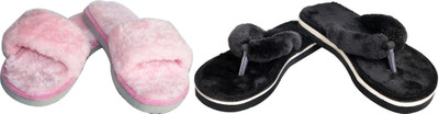 rexizone Women Flip Flops(Black, Pink , 5)