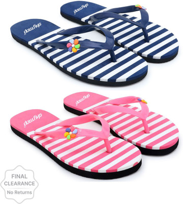 Skytrap Women Stylish Comfortable and Trending Hawai Flip Flops Combo of 2 Slippers(Blue, Pink , 8)