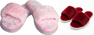 rexizone Women Flip Flops(Maroon, Pink , 7)