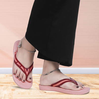 Superaj Women Flip Flops(Red, Pink , 4)